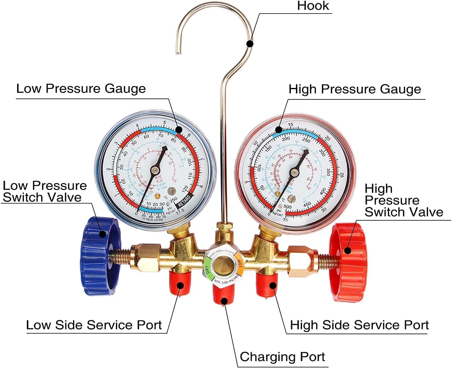 Professional HVAC 3-Way R410A Manifold Gauge Set with Hoses & Adapters 2 Professional HVAC 3-Way R410A Manifold Gauge Set with Hoses & Adapters - Image 2