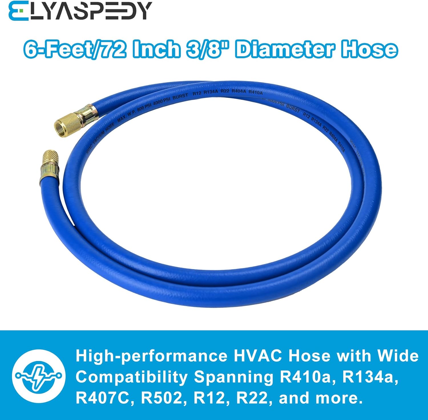 Premium 3/8" Refrigerant Charging Hose | R410A Compatible | 800 PSI | 6 FT Blue Hose 2 Premium 3/8" Refrigerant Charging Hose | R410A Compatible | 800 PSI | 6 FT Blue Hose - Image 2
