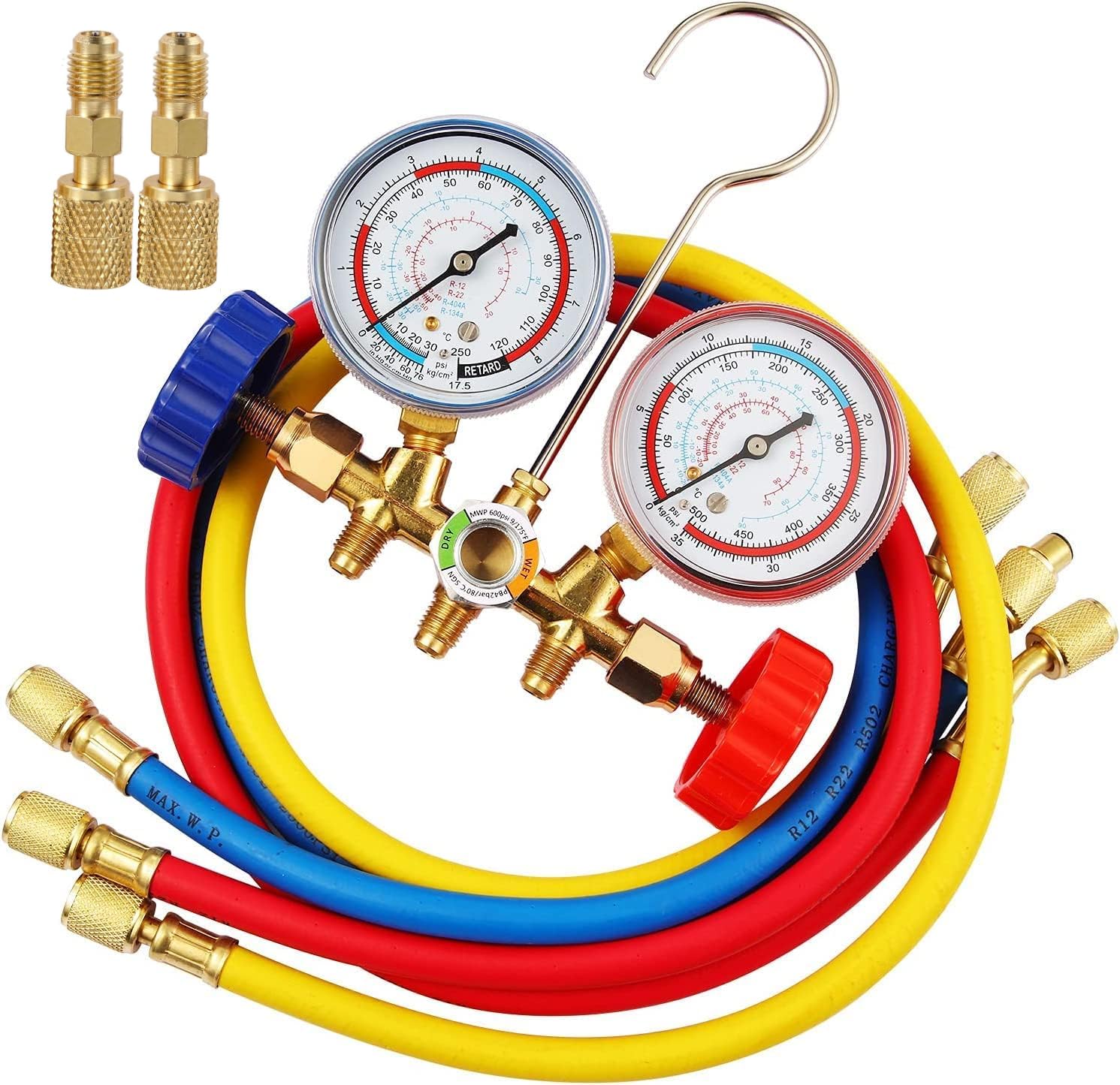 Professional HVAC 3-Way R410A Manifold Gauge Set with Hoses & Adapters 1 hvac tools manifold gauges