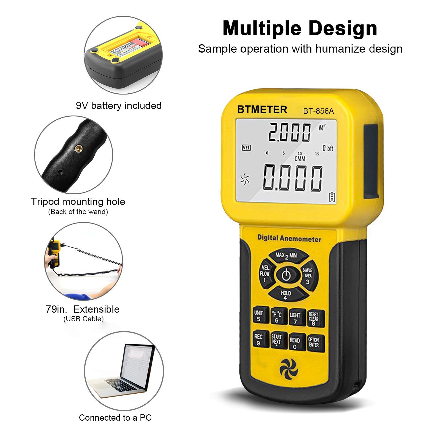 Professional HVAC Wind Speed Meter - Digital Anemometer with Temperature & CFM 8 Professional HVAC Wind Speed Meter - Digital Anemometer with Temperature & CFM - Image 8
