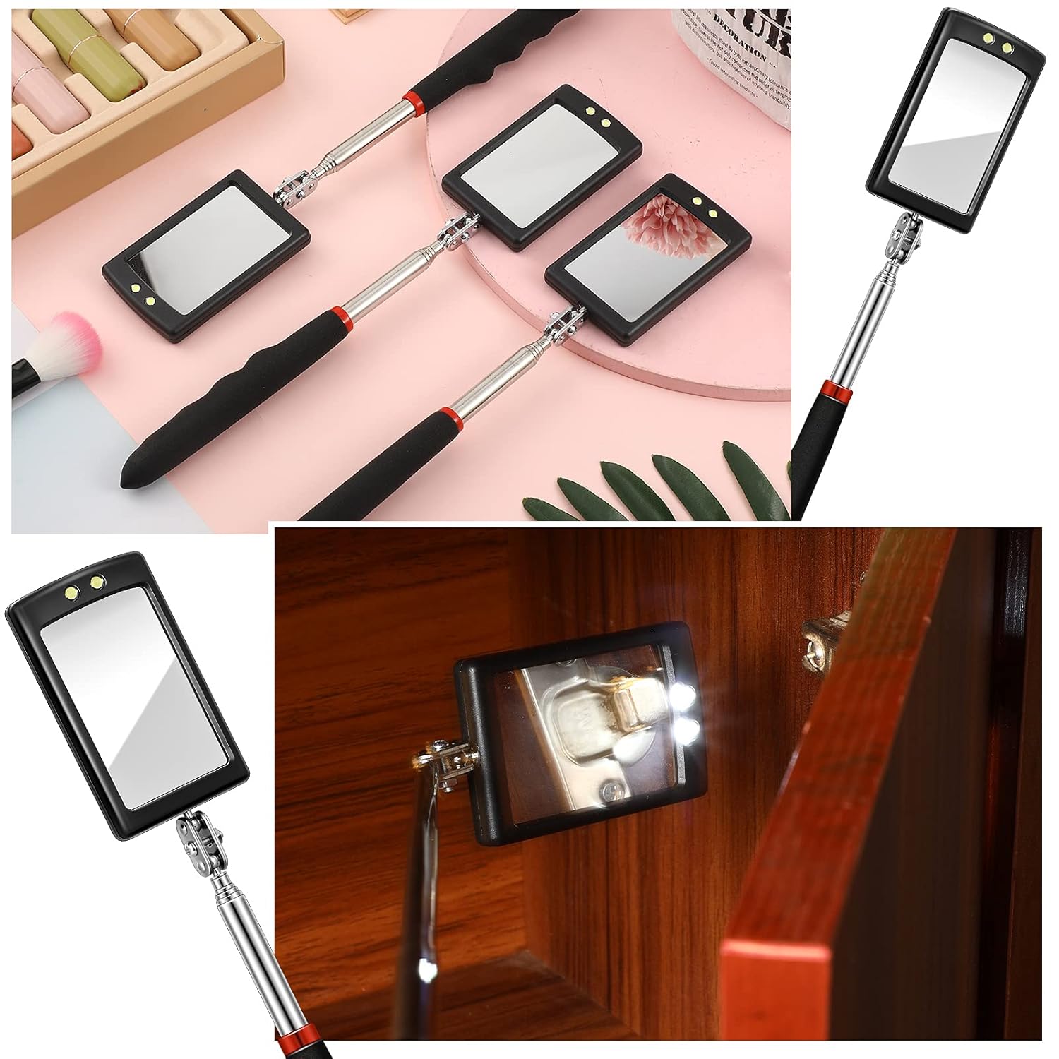 Telescoping Inspection Mirror with Light - 3pc Set for Cars & Beauty 3 Telescoping Inspection Mirror with Light - 3pc Set for Cars & Beauty - Image 3