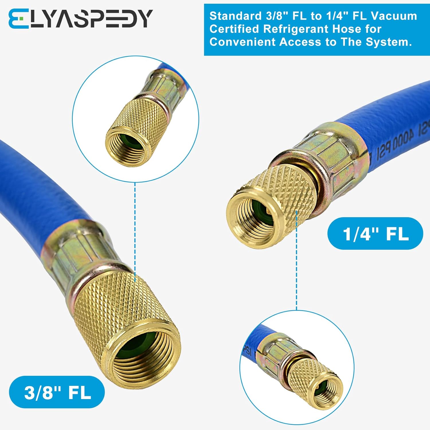 Premium 3/8" Refrigerant Charging Hose | R410A Compatible | 800 PSI | 6 FT Blue Hose 3 Premium 3/8" Refrigerant Charging Hose | R410A Compatible | 800 PSI | 6 FT Blue Hose - Image 3
