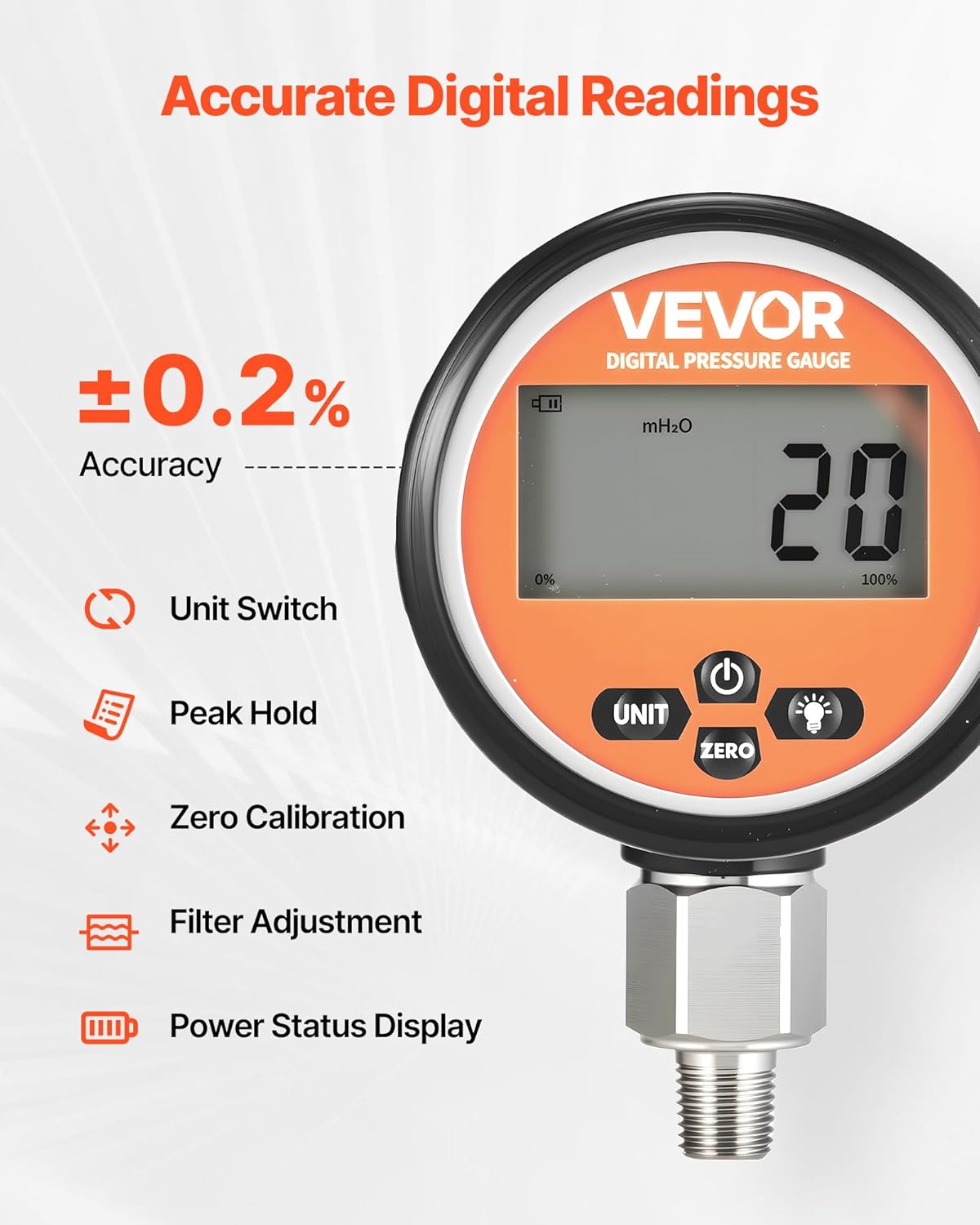 Professional Hydraulic Pressure Gauge 10000 PSI Digital LCD Display 3 Professional Hydraulic Pressure Gauge 10000 PSI Digital LCD Display - Image 3