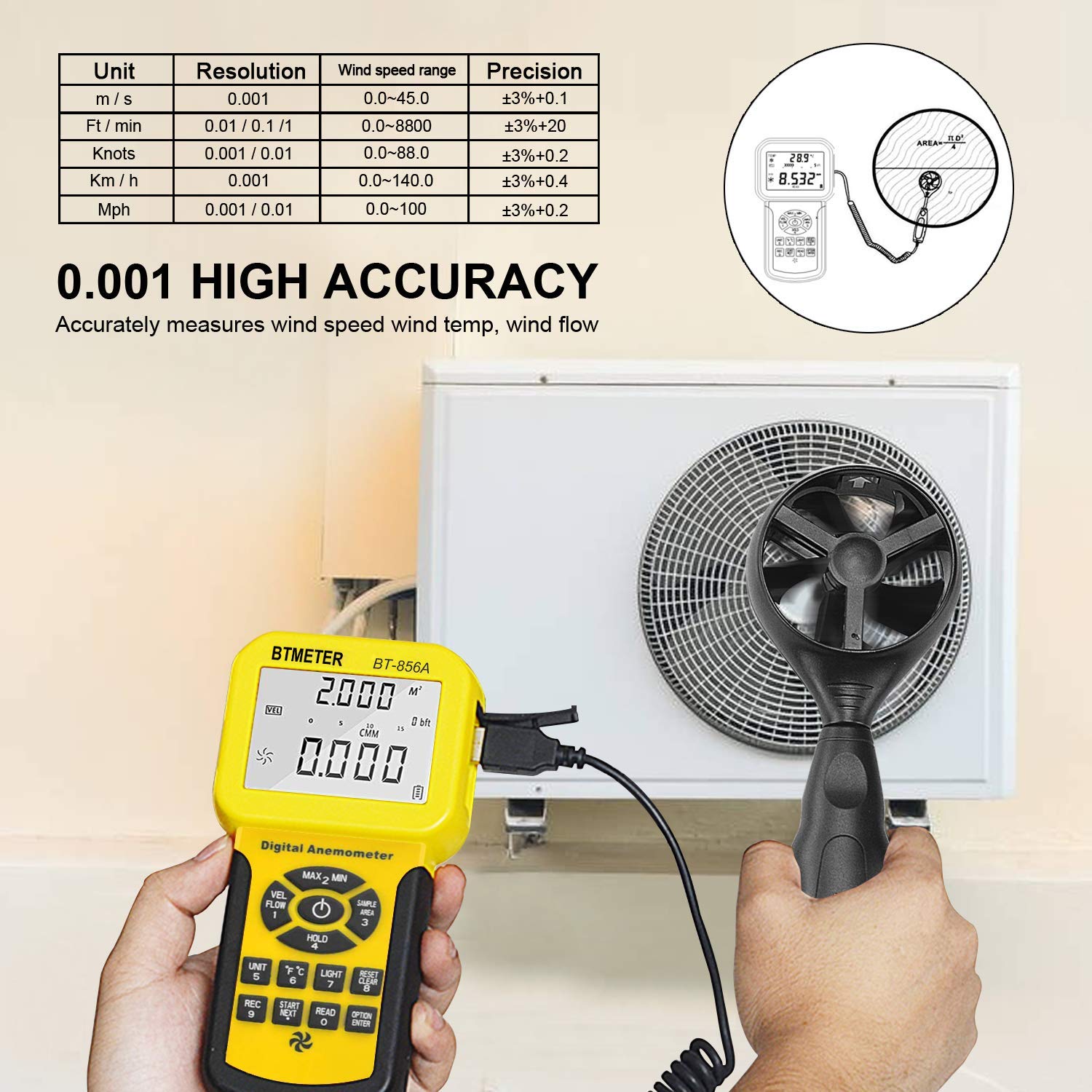 Professional HVAC Wind Speed Meter - Digital Anemometer with Temperature & CFM 4 Professional HVAC Wind Speed Meter - Digital Anemometer with Temperature & CFM - Image 4