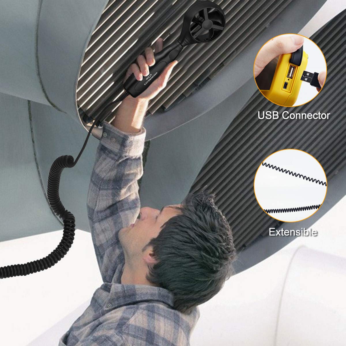 Digital Handheld HVAC Anemometer CFM Meter with PC Software & Backlight 6 Digital Handheld HVAC Anemometer CFM Meter with PC Software & Backlight - Image 6