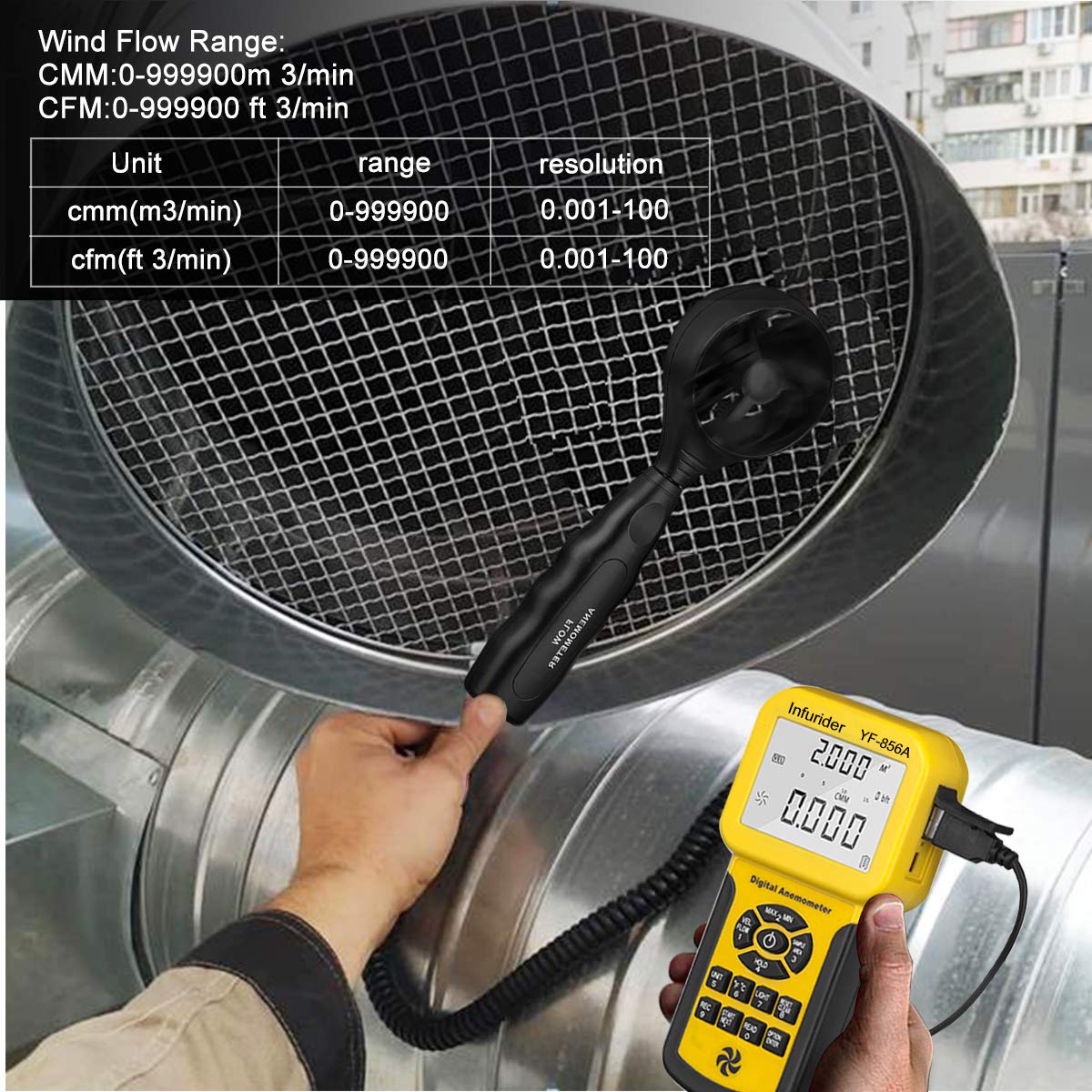 Digital Handheld HVAC Anemometer CFM Meter with PC Software & Backlight 5 Digital Handheld HVAC Anemometer CFM Meter with PC Software & Backlight - Image 5