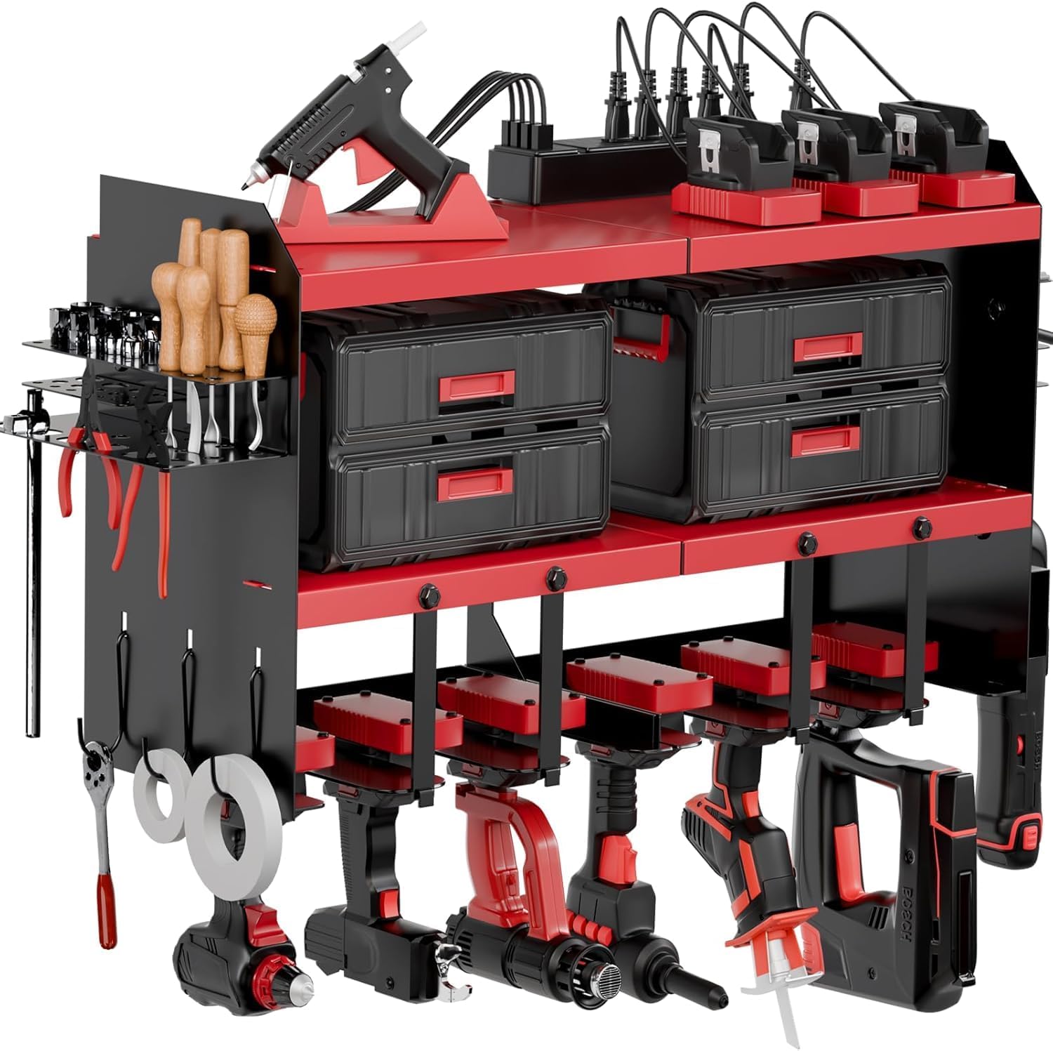 Wall Mount Tool Organizer with Charging Station for Power Tools 1 Wall Mount Tool Organizer with Charging Station for Power Tools