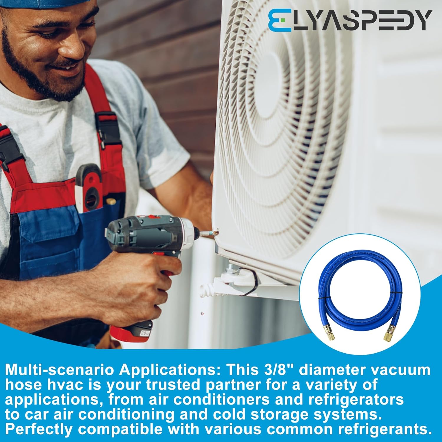 Premium 3/8" Refrigerant Charging Hose | R410A Compatible | 800 PSI | 6 FT Blue Hose 7 Premium 3/8" Refrigerant Charging Hose | R410A Compatible | 800 PSI | 6 FT Blue Hose - Image 7