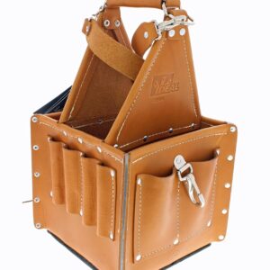 Premium Leather Tool Bag 8″ Base Tuff-Tote Carrier w/ Shoulder Strap Black