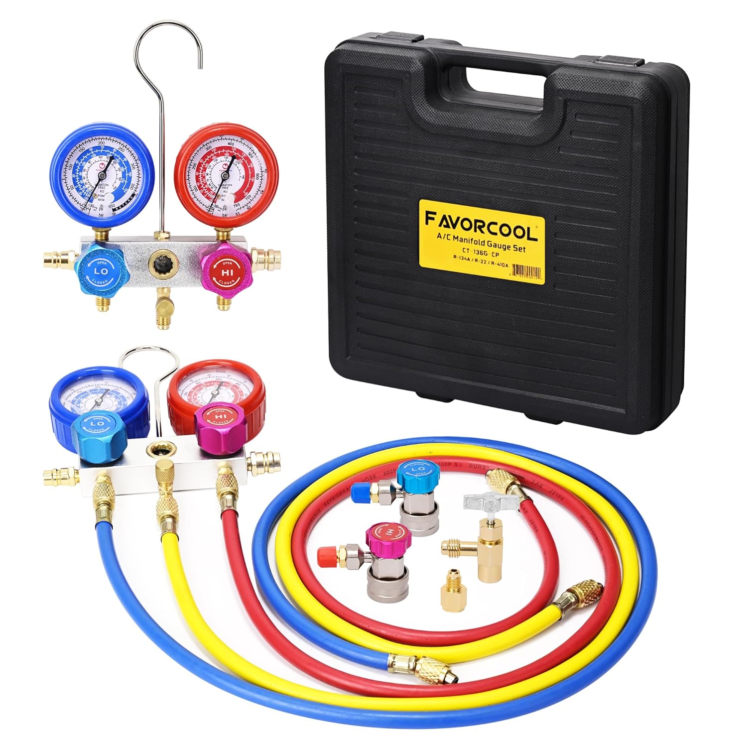 Professional HVAC Manifold Gauge Set for R410a R134a R22 with 4FT Hoses 1 hvac tools gages