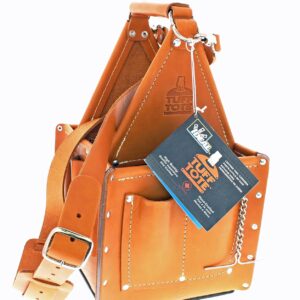 Ideal Industries 35-975 Tuff-Tote Premium Leather Ultimate Tool Carrier with Shoulder Strap, 8" Square Base,Black