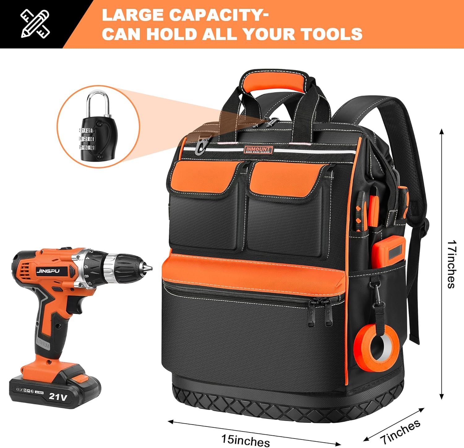 Pro HVAC Electrician Tool Backpack | Waterproof Heavy Duty Gear Bag | Orange 2 Pro HVAC Electrician Tool Backpack | Waterproof Heavy Duty Gear Bag | Orange - Image 2