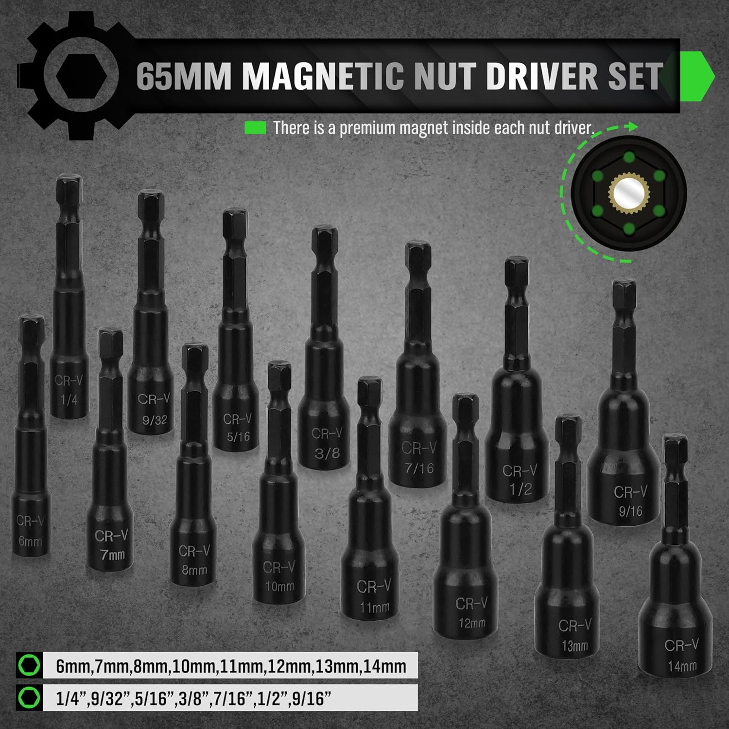 Magnetic Hex Nut Driver Set: 39-Piece SAE & Metric Power Drill Bits Kit 3 Magnetic Hex Nut Driver Set: 39-Piece SAE & Metric Power Drill Bits Kit - Image 3