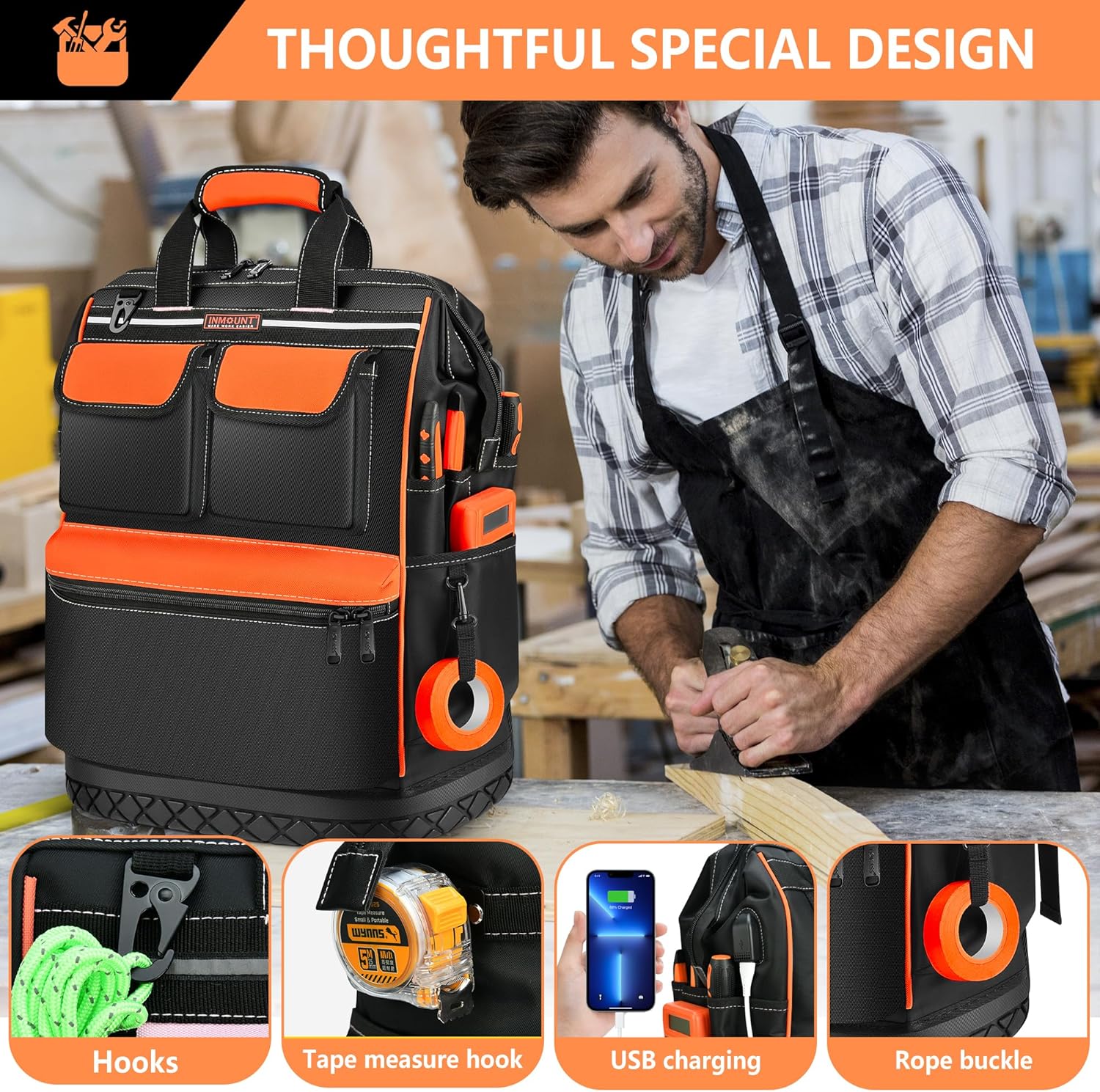 Pro HVAC Electrician Tool Backpack | Waterproof Heavy Duty Gear Bag | Orange 4 Pro HVAC Electrician Tool Backpack | Waterproof Heavy Duty Gear Bag | Orange - Image 4