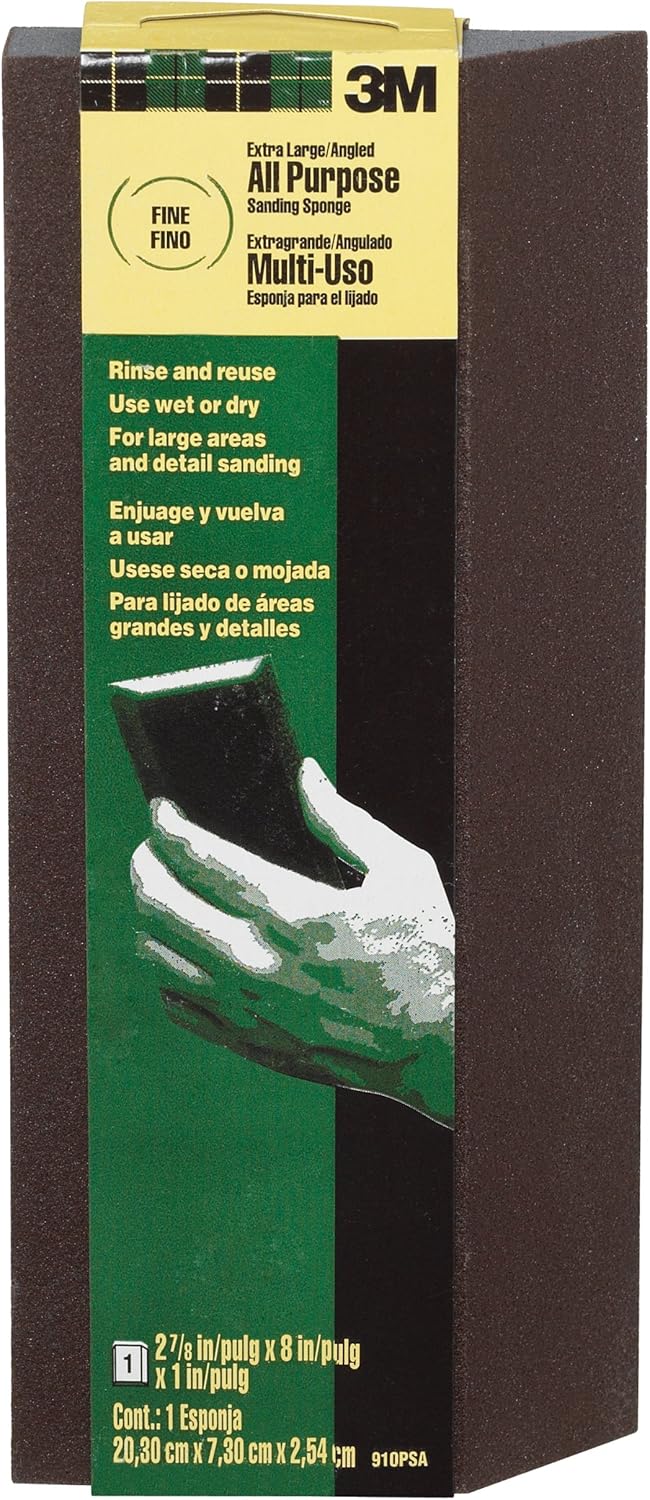3M Extra Large Sanding Sponge Block - Fine Grit, Multi-Surface Flexible Foam Pad 1 3m 3.66-in x 7-in large sanding tool hand sander