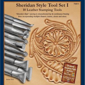 Realeather Leather Stamps Tool Set for Leather Crafting, 10 Stamping Tools, Sheridan Style Stamp Set I