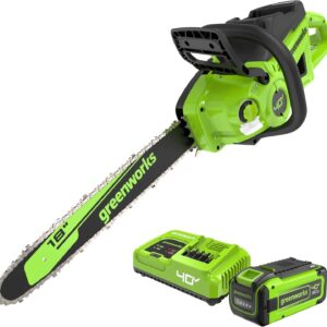 Greenworks 40V 18" Brushless Cordless Chainsaw (Great For Tree Felling, Limbing, Pruning, and Firewood), 8.0Ah Battery and Rapid Charger Included