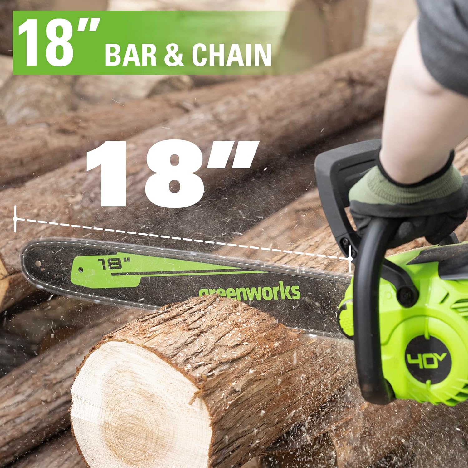 Powerful Greenworks 40V Brushless 18" Cordless Chainsaw + Battery & Charger 2 Powerful Greenworks 40V Brushless 18" Cordless Chainsaw + Battery & Charger - Image 2