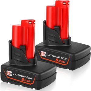 KINGTIANLE 8.0Ah 12V Replacement Battery for Milwaukee Cordless Tools, Compatible with Milwaukee Original Battery 48-11-2460 48-11-2411 48-11-2425, 2 Pack