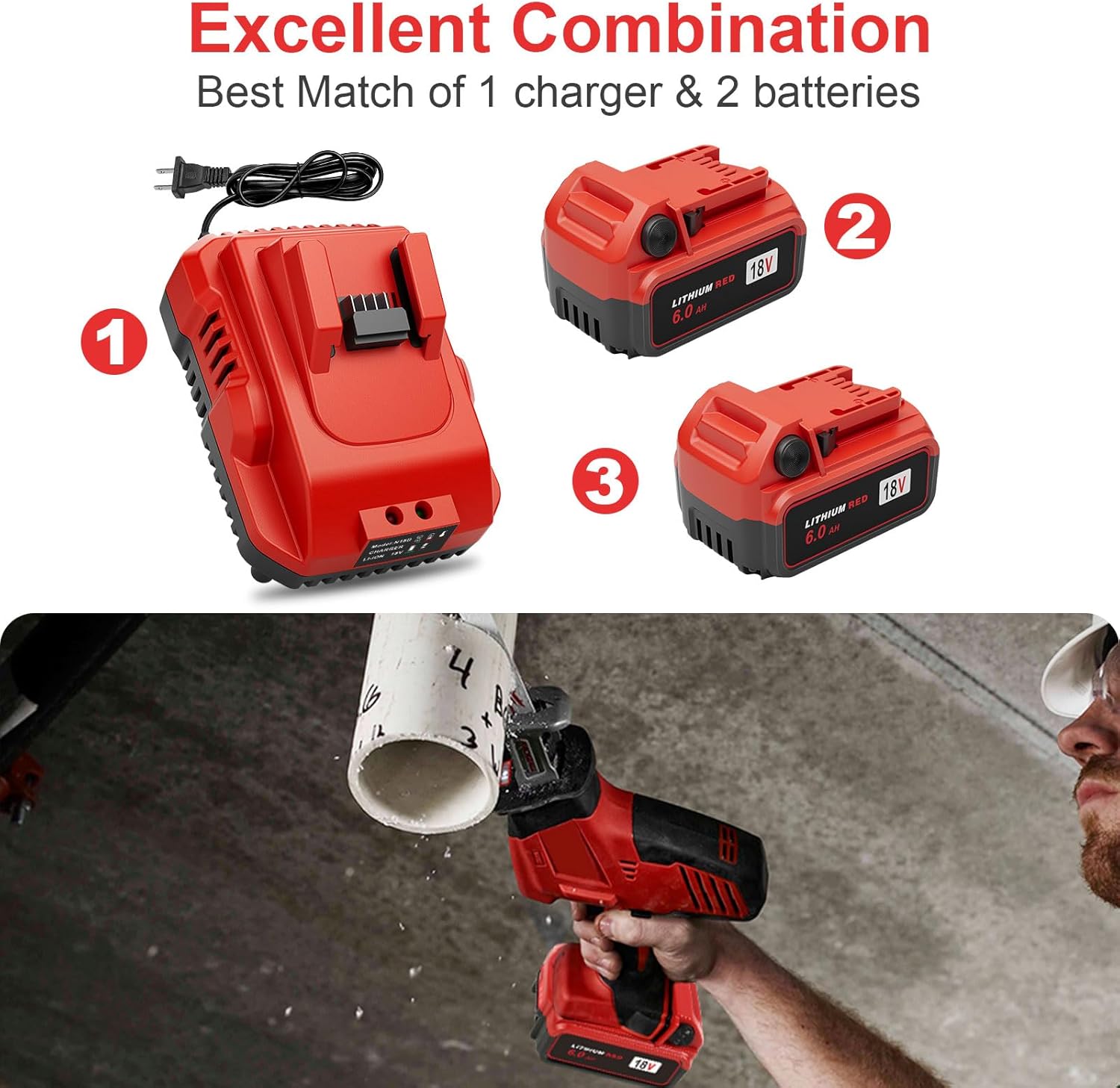 Milwaukee M18 6.0Ah Battery 2-Pack with Fast Charger | High Capacity Lithium-Ion Replacement 2 Milwaukee M18 6.0Ah Battery 2-Pack with Fast Charger | High Capacity Lithium-Ion Replacement - Image 2