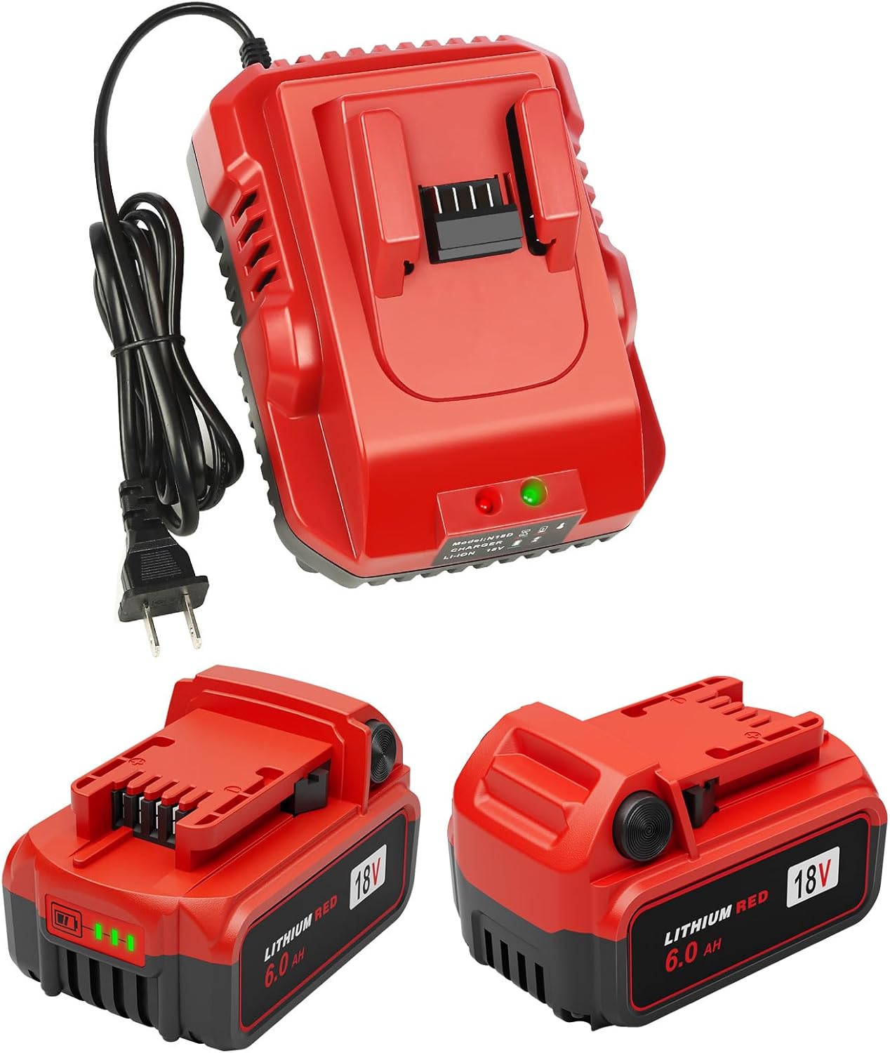 Milwaukee M18 6.0Ah Battery 2-Pack with Fast Charger | High Capacity Lithium-Ion Replacement 1 KOOMICY 2Pack 18V 6.0Ah Batteries Replacement for Milwaukee M-18 Battery and 1 Charger Set