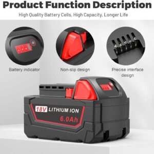 Milwaukee M18 6.0Ah Battery Replacement 2-Pack | High Capacity Long-Lasting Li-Ion Power Tool Battery