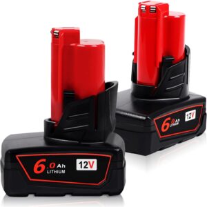 TenHutt 【3RD-Upgrade! 2Pack 6.0Ah 48-11-2440 Battery Replacement for Milwaukee M12 12V Lithium Battery 48-11-2402 48-11-2460, Compatible with Milwaukee 12-Volt Cordless Power Tools