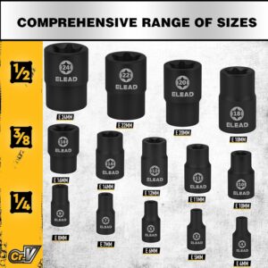 17pc Inverted E-Torx Socket Set Impact CrV Steel E4-E24 Star Female Kit with Case
