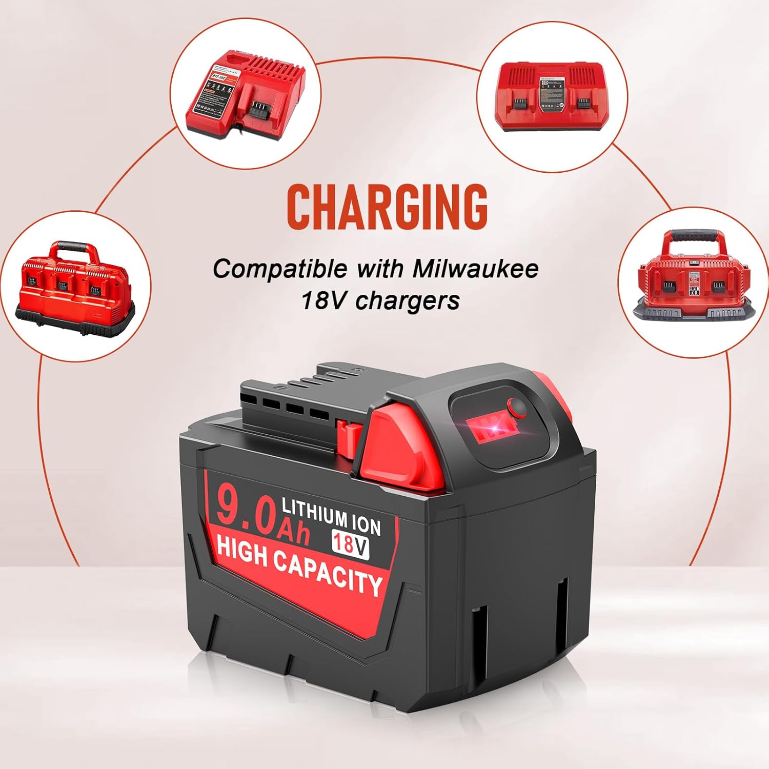 Milwaukee 18V 9.0Ah High Capacity Battery 2-Pack | Compatible M18 Cordless Tools 4 Milwaukee 18V 9.0Ah High Capacity Battery 2-Pack | Compatible M18 Cordless Tools - Image 4