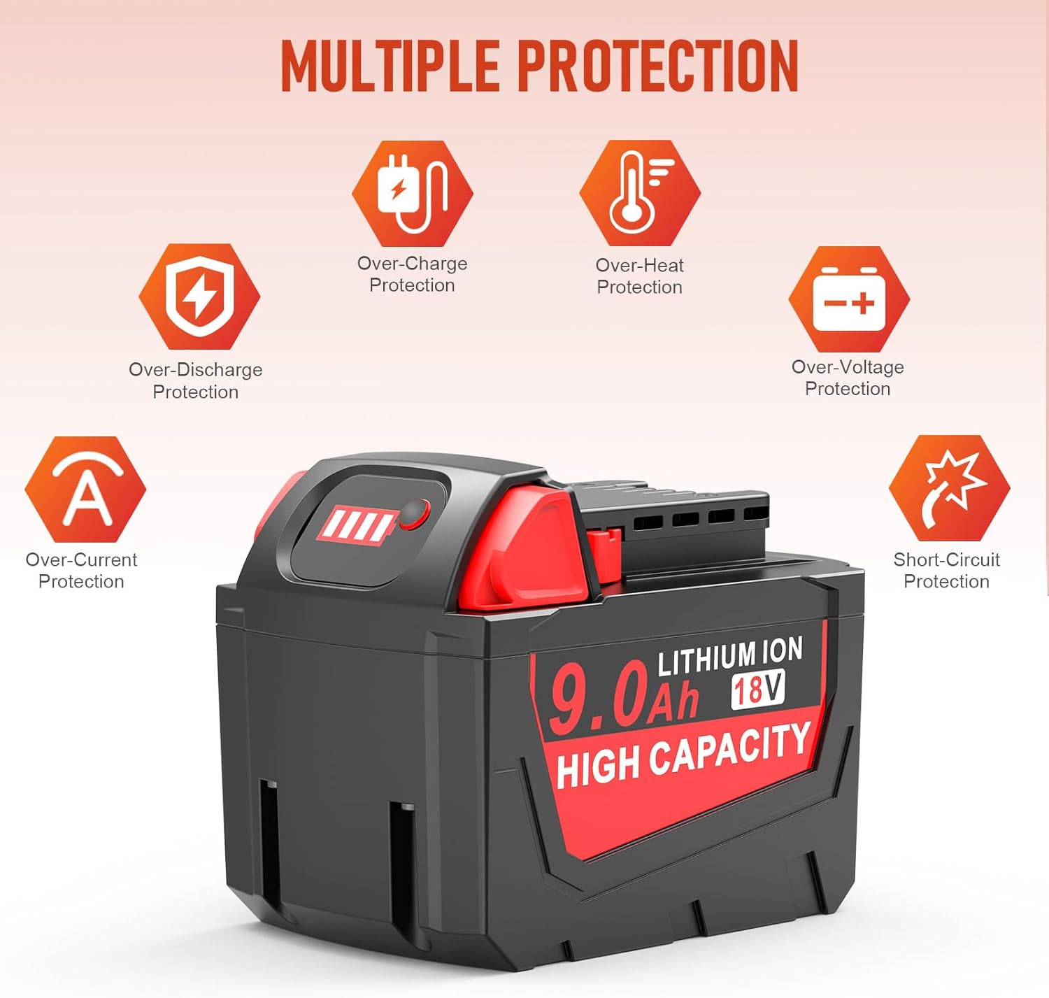 Milwaukee 18V 9.0Ah High Capacity Battery 2-Pack | Compatible M18 Cordless Tools 6 Milwaukee 18V 9.0Ah High Capacity Battery 2-Pack | Compatible M18 Cordless Tools - Image 6