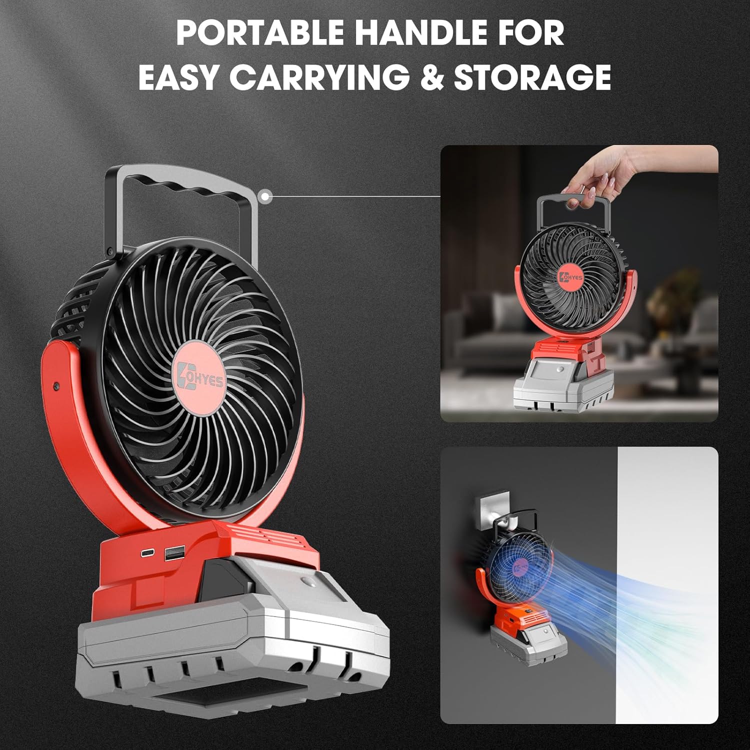 ohyes 5IN Brushless Cordless Fan for Milwaukee 18V Battery USB - Image 5