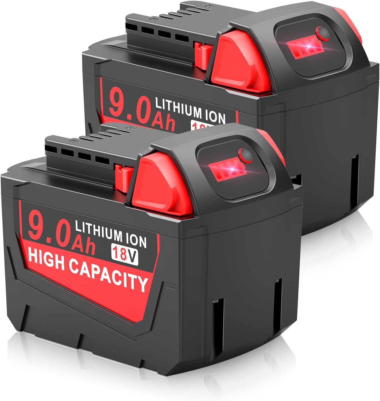 Milwaukee 18V 9.0Ah High Capacity Battery 2-Pack | Compatible M18 Cordless Tools 1 2 Pack 9.0Ah 18V Battery Replacement for Milwaukee WK1890 Mk-18 Tools, Compatible with 48-11-1840, 48-11-1828, 48-11-1820, 48-11-1815, 48-11-1850, 48-11-1890, 2646-22CT Cordless Power Tools