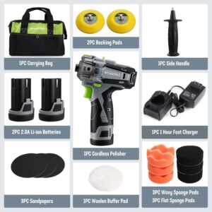 12V Cordless Car Polisher Kit with 2 Batteries for Auto Detailing