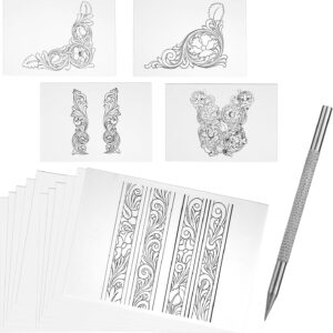 QMNNMA Leather Scriber Pen, Pointy Stainless Steel Picker Pen with Carving Pattern Description Paper for DIY Crafts, Leather Line Description