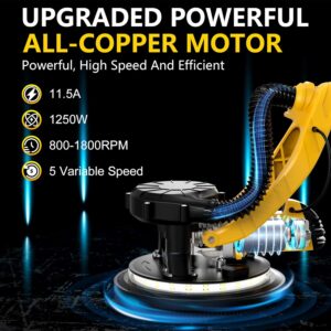 1250W Electric Drywall Sander with Vacuum & LED Light 800-1800RPM