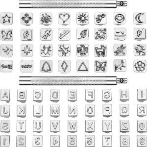 70 Pieces Leather Stamping Tools, Leather Stamping Kit with 2 Pcs Punch Tools, 68 Pcs Metal Letters, Numbers and Professional Capital Letter Pattern Craft Stamps Punch Set Tool