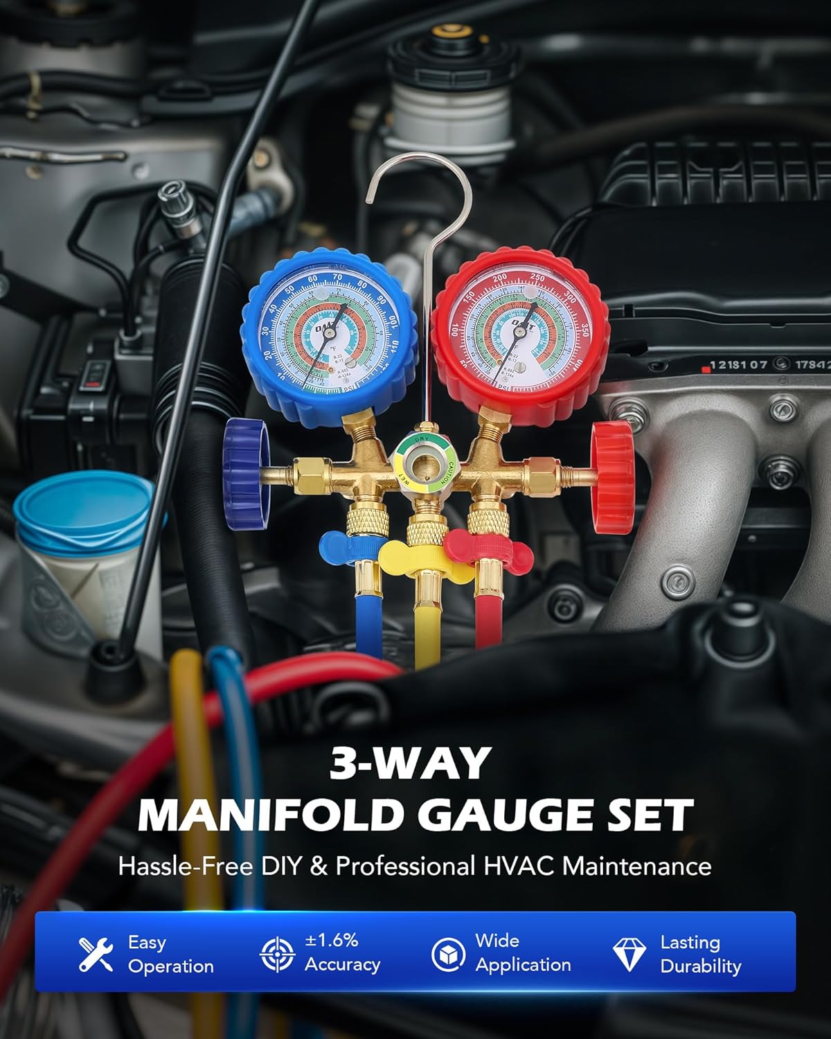 Professional HVAC AC Manifold Gauge Set for R12 R134a Refrigerant Recharge Kit 2 Professional HVAC AC Manifold Gauge Set for R12 R134a Refrigerant Recharge Kit - Image 2