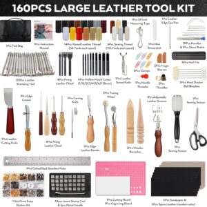 Premium Leather Craft Kit: 160 Tools, Storage Bag, Pro Stamping Sewing Set