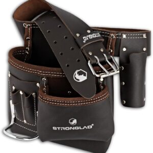 STRONGLAD Leather Tool Belt – 6-Pocket Oil-Tanned Utility Pouch – Fits 29–46" Waist | Durable Carpenter–Drywaller–Electrician Belt | Comfortable Wide Fit | Heavy-Duty Design