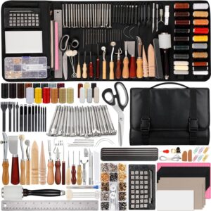 Nicpro 160PCS Upgrade Leather Tooling Kit Leather Working Tools Kit with Storage Handbag, Professional Leather Making Craft Tools Kit for Stamping Sewing Carving Cutting Punching Leather Working