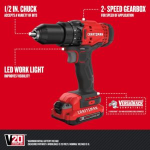 CRAFTSMAN V20 Cordless Drill Impact Driver Kit 2 Batteries LED Light