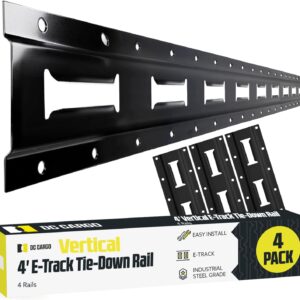 DC Cargo Mall E Track Vertical Tie Down Rail Kit 4' (2 Pack) for Garages, Vans, Trailers, Motorcycle Tie Downs, ATV Mountings - Secure Cargo & Heavy Loads Up to 2,000 lbs