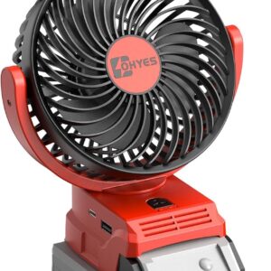 ohyes Cordless 5IN Jobsite Fan Fit for Milwaukee 18V Battery Brushless Motor Variable Speed USB Fast Charging for Camping & Workshop (Battery not included)