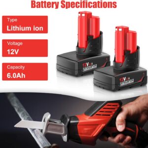 Milwaukee 12V Battery 6.0Ah Upgrade | 2-Pack High Capacity Replacement Batteries