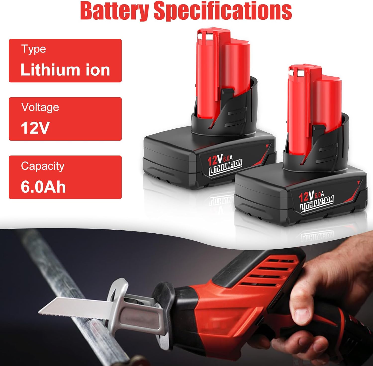 Milwaukee 12V Battery 6.0Ah Upgrade | 2-Pack High Capacity Replacement Batteries 2 Milwaukee 12V Battery 6.0Ah Upgrade | 2-Pack High Capacity Replacement Batteries - Image 2