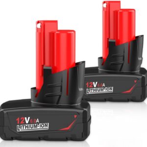 【2 Pack Upgrade 6.0Ah】 Replacement for Milwaukee 12 Volt Battery Lithium Compatible with Milwaukee 12V Battery 48-11-2430 48-11-2420 48-11-2425 48-11-2401 48-11-2402 48-11-2440 48-11-2460 (Red)