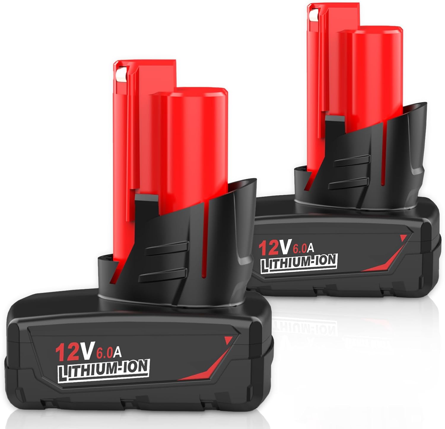 Milwaukee 12V Battery 6.0Ah Upgrade | 2-Pack High Capacity Replacement Batteries 1 【2 Pack Upgrade 6.0Ah】 Replacement for Milwaukee 12 Volt Battery Lithium Compatible with Milwaukee 12V Battery 48-11-2430 48-11-2420 48-11-2425 48-11-2401 48-11-2402 48-11-2440 48-11-2460 (Red)