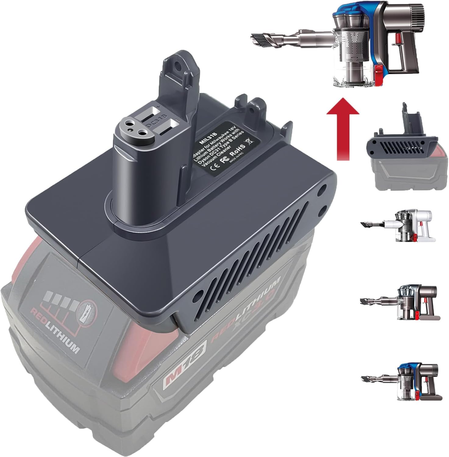 Milwaukee to Dyson Adapter 18V Battery Converter Type B DC31-DC57 1 【Type B】 Adapter for Milwaukee 18V Lithium Battery Convert to for Dyson Type B DC31 DC34 DC35 DC44 DC45 DC56 DC57 917083-01 Handheld Vacuum Cleaner【Screw-Fixed Type, Type B only】