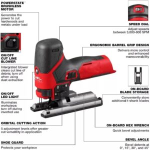 M12 FUEL 12V Cordless Jig Saw Brushless Motor LED Light 2545-20