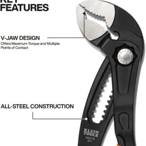 Klein Tools 7-Inch Klaw Pump Pliers V-Jaw Quick Adjust D5057B